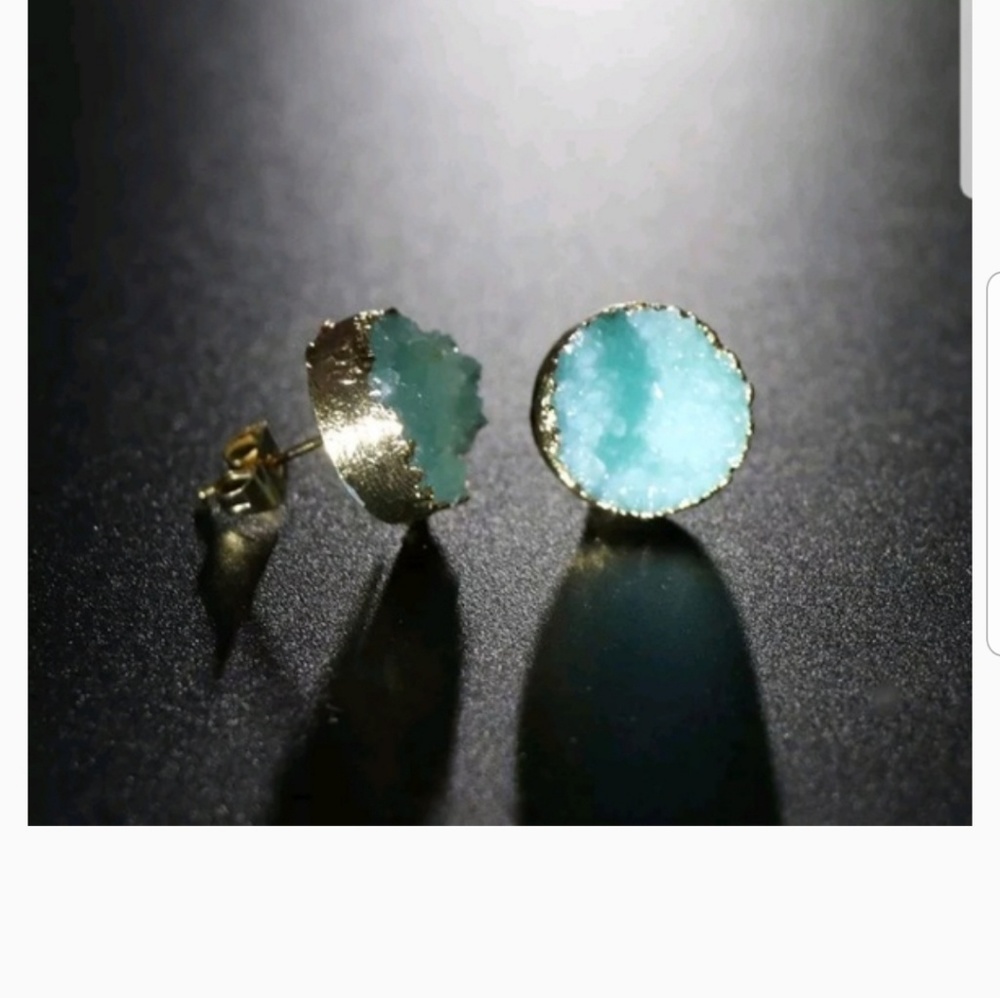 Druzy Stone Stud Earrings  Irregular Natural Quart